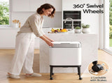 Cefito 40L Press Top Trash Can Kitchen Rubbish Bin Moblie Stainless Steel White RB-B-40L-S18-LEG-WH