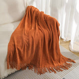 Orange Premium Woven Knitted Throw Blanket with Tassels Soft, Cozy Sofa & Bed Blanket, Perfect for V888-ELOSUNG20354