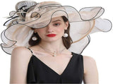 Women Hats Organza Butterfly Decoration Wide Brim Occasion Event Derby Church Dress Sun Hat V1366-AZ2-W-19862