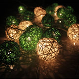 1 Set of Green n White 5cm Rattan Cane 50 Ball Battery Powered LONG 5m String Lights Christmas Gift V382-GREENWHITERATTBALLBATT50