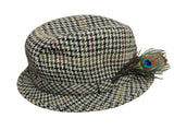 100% Wool Tweed Downbeat Brim Hat with Peacock Feather Trilby 56cm V563-21056-56CM