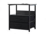 Artiss Bedside Table LED Nightstand Charging Station 2 Drawers Foldable Black FURNI-N-BS04-LED-BK