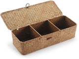 Handwoven Wicker Storage Basket with Lid and 3 Compartments, Brown V1188-MS-731-018
