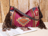Bohemian Style Canvas Hobo Bag with Tassels & Geometric Print - Large Capacity Shoulder Bag V888-ELOSUNG29790