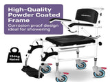 Equipmed Commode Shower Chair, Over Toilet or Bedside 136kg Capacity Aluminium frame with Wheels, V219-HELSBSEQCC5A