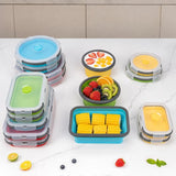 Collapsible Food Storage Bowls with Vented Lids, 8 Pieces Set 4 Rectangular & 4 Round Silicone V1188-MS-601-010