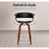 Artiss 2x Bar Stools Swivel PU Seat Wooden BA-TW-8201-BKX2
