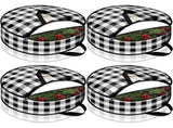 4 Pieces Christmas Wreath Storage Bag Round Buffalo Plaid Wreaths Storage Container Large Zippered V1366-AZ2-W-03418