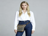 Leather Fanny Pack Top Grain Cowhide Travel Fanny Pack Adjustable Belt Fanny - Black - Size M V1347-127-53785-BLK-M