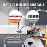 Drain Cleaner Machine 75FT x 1/2 Inch Auto Feed with Wheels & 8 Cutters V952-ZDJJKLSGDSTJOA12MV3