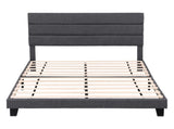 Artiss Double Bed Frame Upholstered Platform Base with Geometric Headboard Charcoal Grey Linen Wood BFRAME-H-HUSH-D-CA-AB