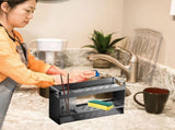 Black Steel Sink Drain Rack with Sponge Holder, Kitchen Storage Organizer, and -Resistant, 1 Set V1369-AZ3-W-13436