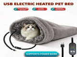 Heated Pet Bed with USB Power, Foldable Cat Dog Sleeping Bag with Soft Fleece, Adjustable V1341-ZY-ZNX8JESR-GREY