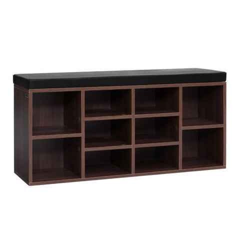 Artiss Shoe Rack Cabinet Bench 10 Cubes - Walnut FURNI-O-SHOE-BEN102-WAL