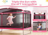 Everfit 3-in-1 Kids Rectangle 6FT Trampoline Rebounder with Swing Belt Pink TRAMPO-C-R6-PK