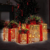 Christabelle Set of 3 Christmas Gift Boxes with Lights - Champagne with Red Bows 112_MHA511