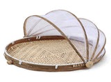 Covered Bamboo Serving Food Tent Basket Hand Woven Round Food Basket with Mesh Cover V1294-YM0715-10347243