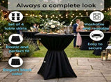 4-Pack Black Stretch Cocktail Table Covers, Washable Fitted Spandex Covers for 80-85 x 110 cm High V1188-MS-731-003