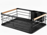 CARLA HOME Dish Drying Rack with Wooden Handles, Removable Cutlery Holder & Drainboard for Kitchen LSB-36324