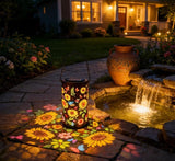 Solar Powered Sunflower Pattern Garden Lantern with Colourful LED Projection, Metal Hanging Light V1189-LC-KF-00008
