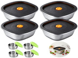 4 Sets Stainless Steel Salad Bowls with Lids, 2000ml / 67.64 fl oz Food Storage Containers with V1369-AZ3-W-08865