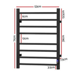Devanti Heated Towel Rail 8 Square Bars with Timer Electric Heater Warmer Rack TW-C-109SW-8T-BK