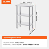 Stainless Steel Food Prep Table, 14 x 24 x 34 Inch Commercial Kitchen Worktable, with 2 Adjustable V952-CFBXGGZTSCGZZZ9YVV0
