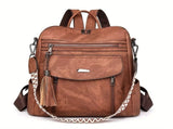Women'S Travel Backpack Stylish Backpack Leather Backpack Tassel Backpack Chain - Brown - Size 01 V1403-127-85183-BRN-01