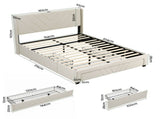 Artiss Queen Bed Frame with Charging Station and Storage Drawers Beige 300KG Noise Free BFRAME-L-SOME-Q-BG-AB
