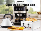 Pronti Breakfast Set with Rose Gold Kettle & Toaster with 1.25L Espresso Machine - White KT-TS-850D-WH