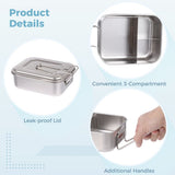 2PCS 304 Stainless Steel Bento Box, 40oz 3-Compartment Metal Lunch Container with Fork and Spoon, V1369-AZ3-W-08749