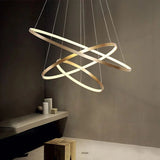 BAMDECOR 18801 Modern LED Chandelier, Dimmable Pendant Light with Remote Control Rings Round Ceiling V255-BAM-18801/3-GOLD