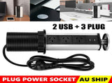 Pop Up Power Point 3 Socket Plug 2 USB Table Home Kitchen Desk Outlet V201-W12466449