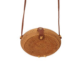 Handwoven Round Rattan Bag Tropical Beach Style Woven Shoulder Rattan Bag with Leather Strap 20cm V1294-YM0706-3117230158012