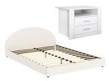Artiss Queen Bed Frame with Storage and Bedside Table Set Boucle Fabric Gas Lift Bed Base 2-Drawer BFRAME-SET-ELLA-SIDE-SHELF