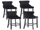 4x Velvet Upholstered Button Tufted Bar Stools with Wood Legs and Studs-Black V226-SW1824BK-2