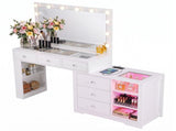 Artiss Dressing Table Mirror Charging Station Glass Top Makeup Vanity Desk RGB Cabinet Storage FUR-AG-DRESS04-WH-AB