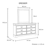 Dressing Chest with 6 Storage Drawers in Solid Wooden Mirror Metal Handles Grey Colour V43-DRS-SPNC