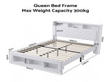 Artiss Queen Bed Frame with Storage Charging Station & LED White BFRAME-G-CORE-Q-BK-ABC