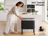 Cefito 40L Press Top Trash Can Kitchen Rubbish Bin Moblie Stainless Steel Black RB-B-40L-S18-LEG-BK