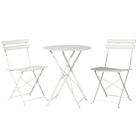 Gardeon 3PC Outdoor Bistro Set Steel Table and Chairs Patio Furniture White ODF-METAL-3PCS-WH