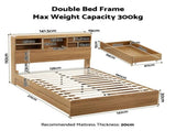 Artiss Double Bed Frame with Storage, 4 Drawers, USB and Night Light Natural WBED-F-TAMBUR-D-WOOD-ABC
