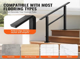Outdoor Handrails for Steps, 2-3 Step Stair Rail Kit, Black Square Tube with Horizontal Bar, Carbon V952-FGDHGZLSLZFSL90M7V0