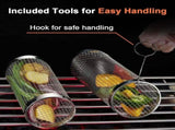 2-Pack Rolling Grill Baskets 304 Stainless Steel with Removable Wooden Handle for Vegetables and V1188-MS-710-136