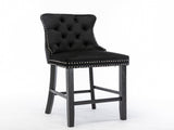 6X Velvet Bar Stools with Studs Trim Wooden Legs Tufted Dining Chairs Kitchen V226-SW1802BK-3
