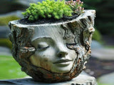 Goddess Face Flower Pot - Resin Succulent with Drainage Hole - Decorative Head V1366-AZ2-W-16442