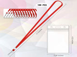 100 Pack Badge Lanyards with ID Card Holders Red Lanyards with Vertical Waterproof ID Badge Holder V1188-WTJ-LZZ-01347