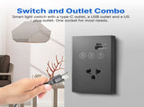 2.4GHz WiFi Wall Touch Light Switch with Type-C USB Power Outlet Neutral Wire Required 2 Way Control V1294-YM0901-HS7880BUS-2
