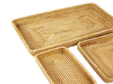 Rattan Tray Tabletop Organization Hand Woven Snack Storage Basket Multifunctional Serving Tray 3 Pcs V1294-YM0703-3118230023614