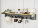 Levede Coat Rack Wall Mounted Shelf 7 Double Hooks Storage Entryway Hallway Grey DH1050-GY-AU